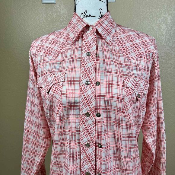 H Bar C Ranchwear Western red plaid Shirt women snap buttons long sleeve  34 (S) - Picture 4 of 12